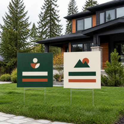 Custom corrugated yard signs on a front lawn