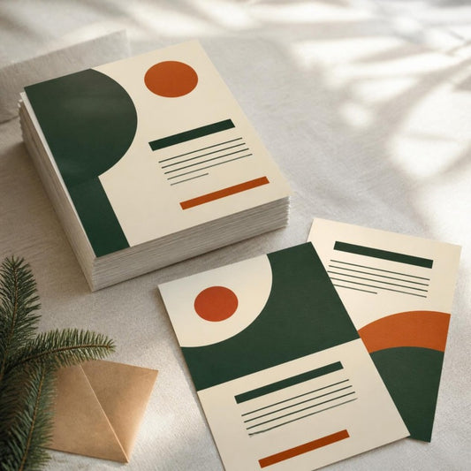 Custom printed flyers in evergreen, cream, and rust