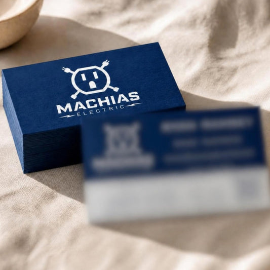 Client example: navy and white business cards for a local electrician